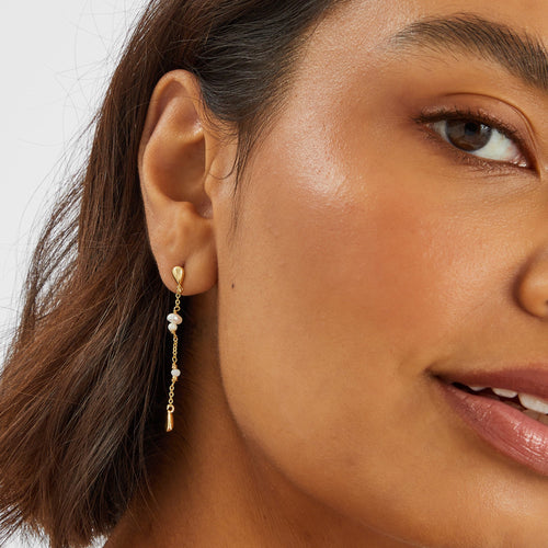 14K Gold-Plated Pearl Chain Drop Earrings