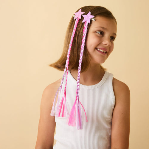 Kids Faux Hair Plait Star Clips Set Of 2