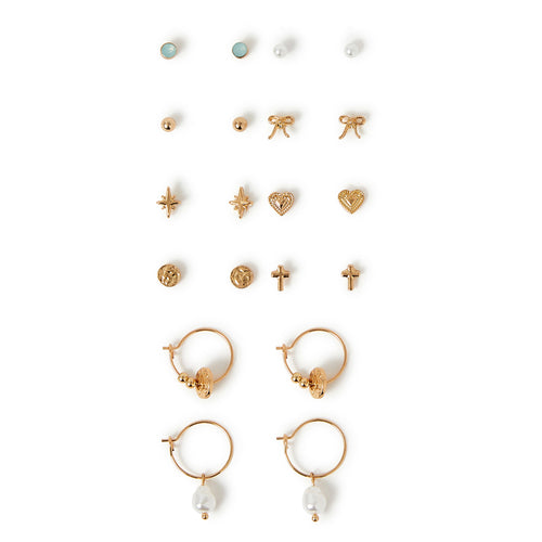 Accessorize London Women's Pearl Charm Stud & Hoop Earrings Pack of 10