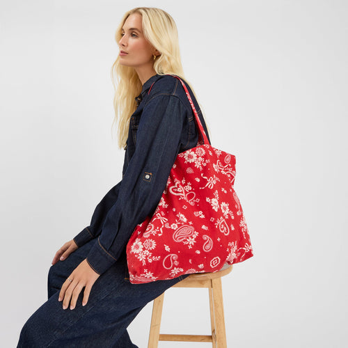 Red Paisley Floral Shopper
