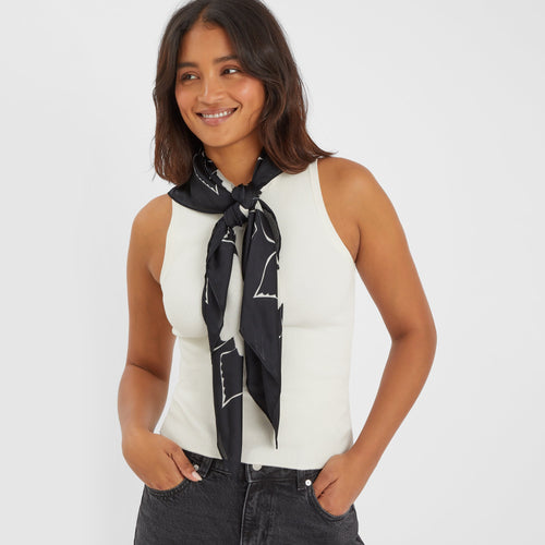 Monochrome Floral Satin Scarf