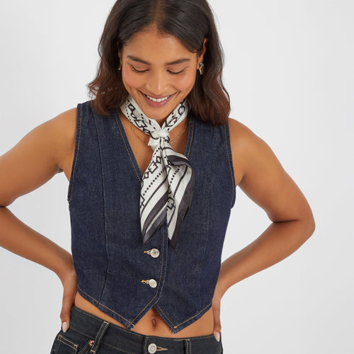 Monochrome Chain Print Satin Scarf