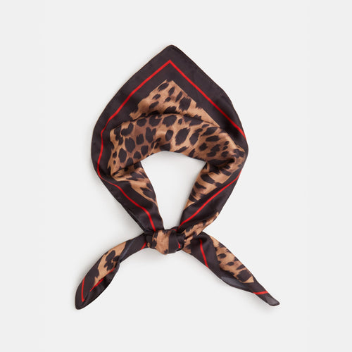 Leopard Print Satin Square Scarf