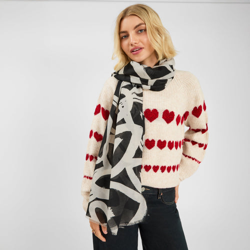 Heart Print Lightweight Scarf