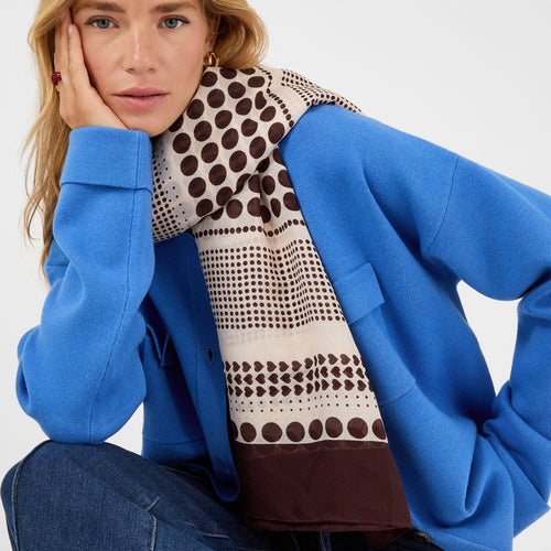 Large Polka Dot Heart Print Scarf- Ivory