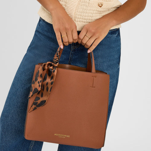 Brown Scarf Handle Handbag