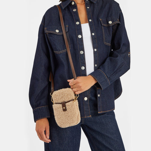 Cream Shearling Phone Bag