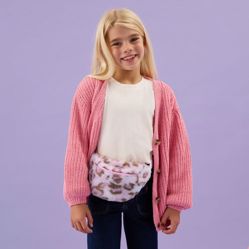 Kids Girls Fluffy Leopard Print Belt Bag