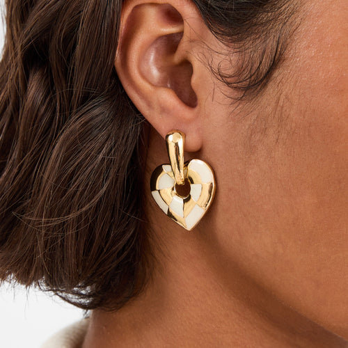Checkered Heart Drop Earrings