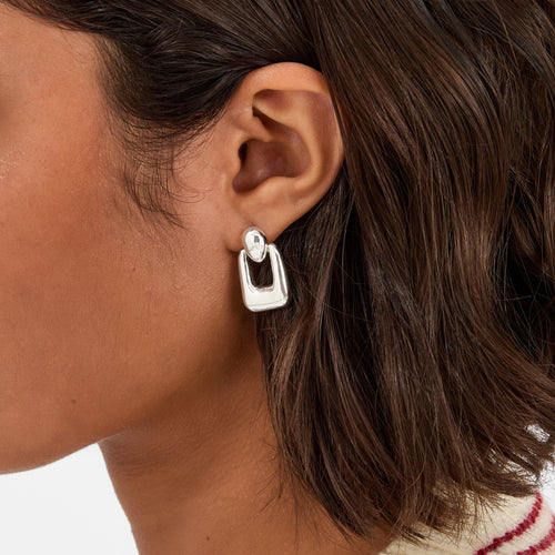 Silver Mini Square Doorknocker Earrings