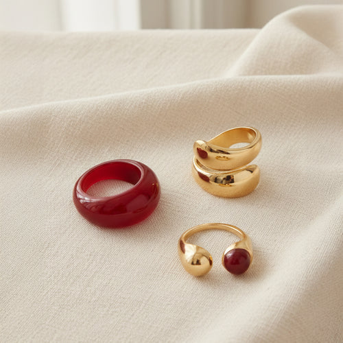 Chunky Resin Rings Gold Pack of 3