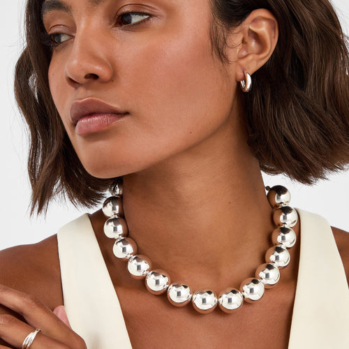 Silver Chunky Bead Collar Necklace