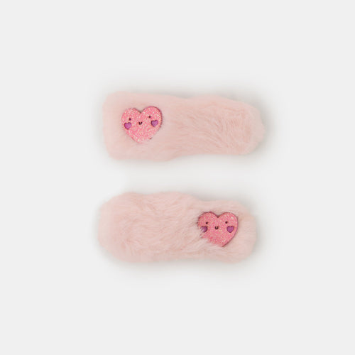 Kids Fluffy Heart Hair Clips Set Of 2