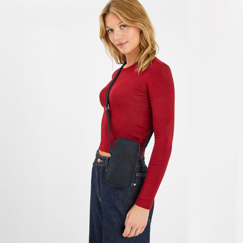 Black Heart Quilted Nylon Phone Bag