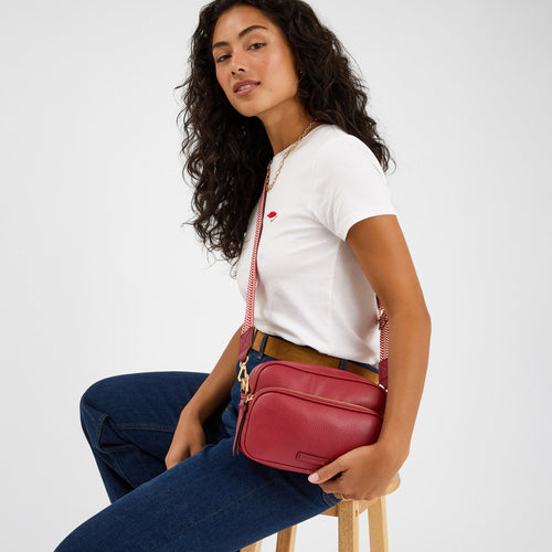 Red Double Zip Camera Sling Bag