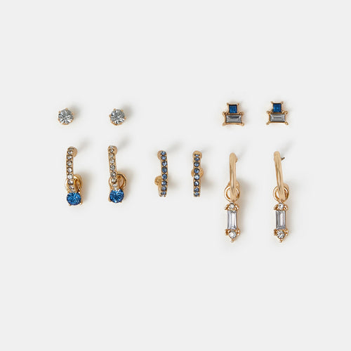 Gem Diamante Stud & Hoop Earrings Pack of 5