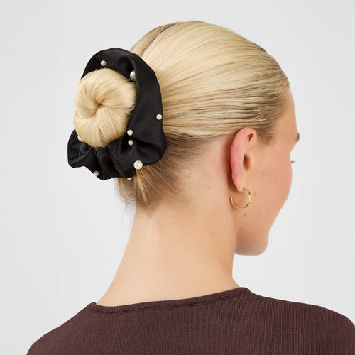 Black Pearl Satin Hair Scrunchie