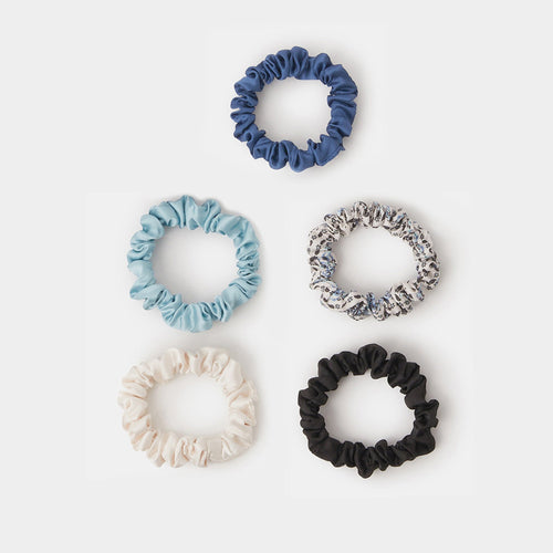 Pack of 5 Mix Skinny Blue Hair Scrunchies