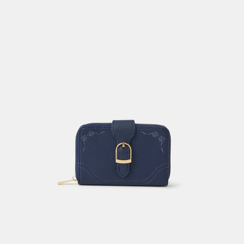 Navy Buckle Embroidery Purse