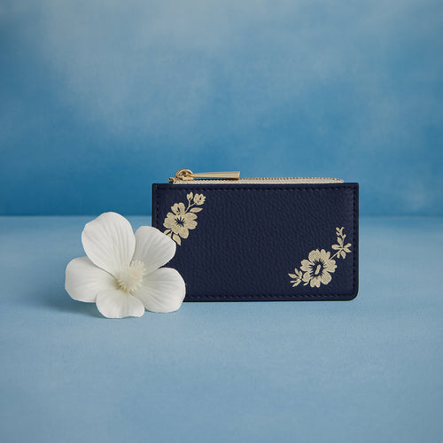Navy Floral Embroidered Cardholder