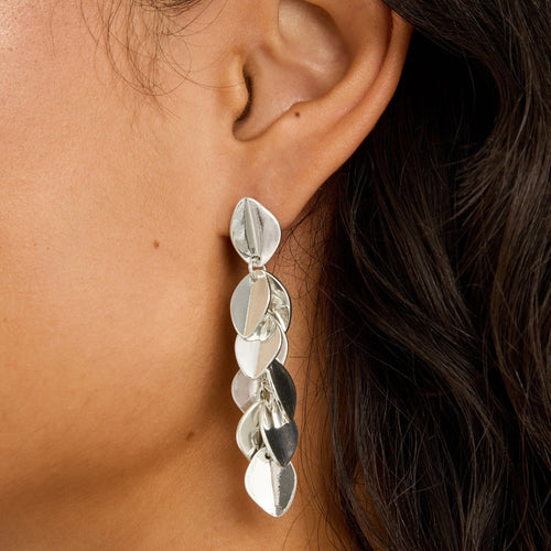 Silver Leaf Drop Earrings