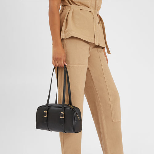 Black Buckle Strap Bowler Bag