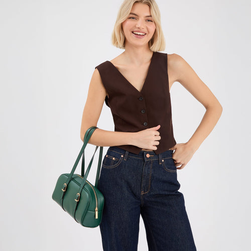 Green Buckle Strap Bowler Bag