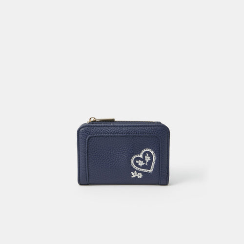Blue Paisley Heart Embroidery Wallet