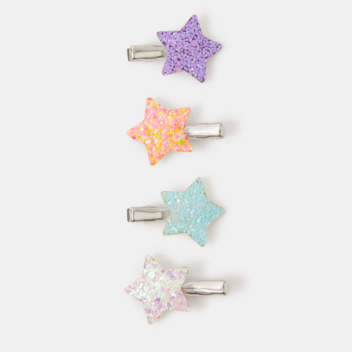 Kids Glitter Star Hair Clips Set Of 4