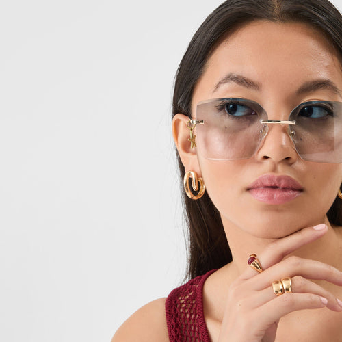 Gold Rimless Charm Sunglasses