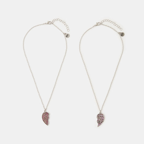 Kids Leopard Print Heart Friendship Necklaces Set Of 2