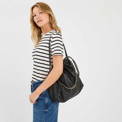 Black Large Drawstring Shoulder Bag