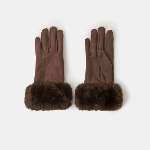 Suedette Cuff Gloves Brown
