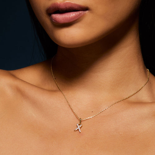 14K Gold-Plated Pavé X Pendant Necklace