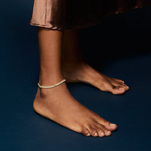14K Gold-Plated Cubic Zirconia  Chain Anklet