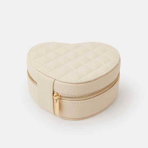 Cream Quilted Heart Travel Jewellery Box