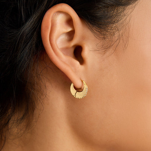 14k Real Gold-Plated Chunky Diamanté Hoop Earrings