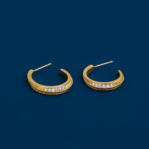 14K Gold-Plated Cubic Zirconia  Crescent Hoop Earrings