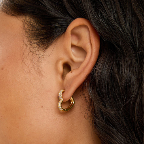 14k Real Gold-Plated Diamanté Heart Hoop Earrings