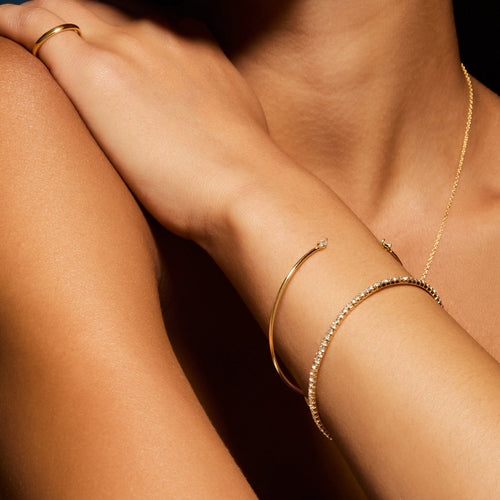 2-Pack 14K Gold-Plated Stretch Tennis Bracelet & Bangle