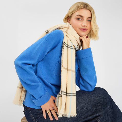 Cream Check Print Blanket Scarf