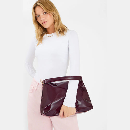 Burgundy Slouchy Patent Handbag