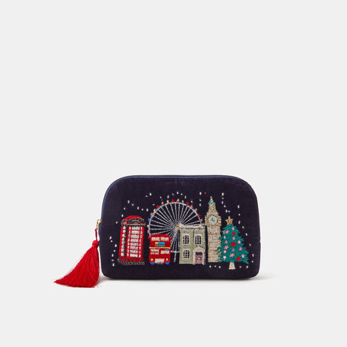 Navy Blue London Skyline Christmas Pouch