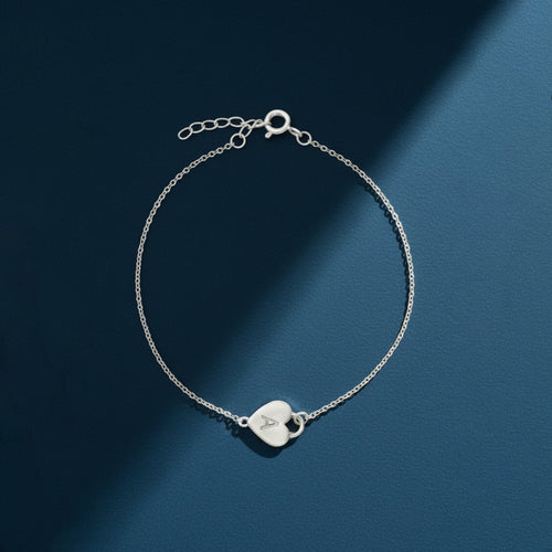 925 Sterling Silver Heart (A) Initial Bracelet Silver