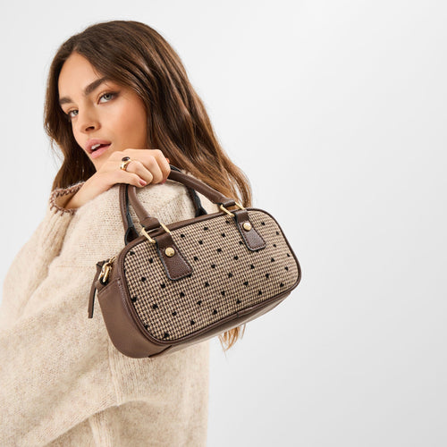 Brown Heart Houndstooth Bowler Bag