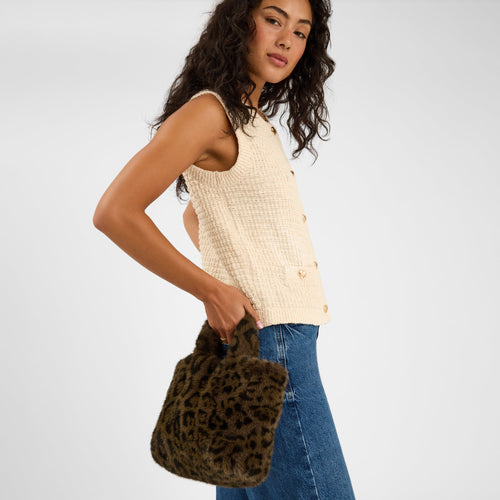 Brown Leopard Faux Fur Tote Bag