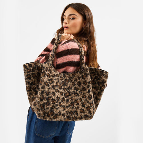 Brown Leopard Print Teddy Shoulder Bag