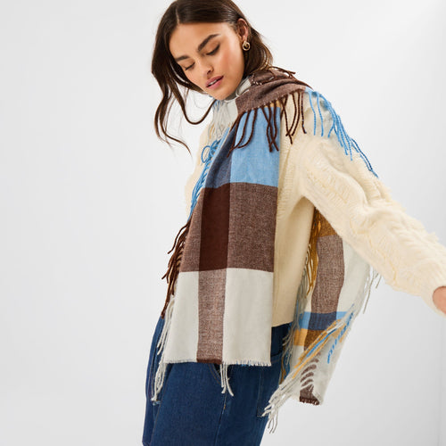 Fringe Check Blanket Scarf