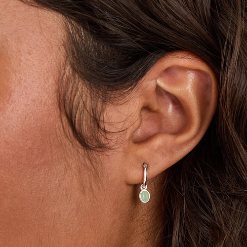 925 Sterling Silver Healing Stone Hoop Earrings Green