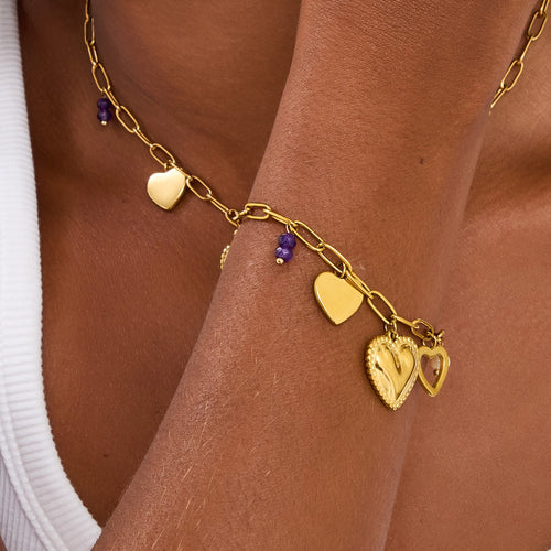 Waterproof Gold-Plated Stainless Steel Heart Charm Bracelet